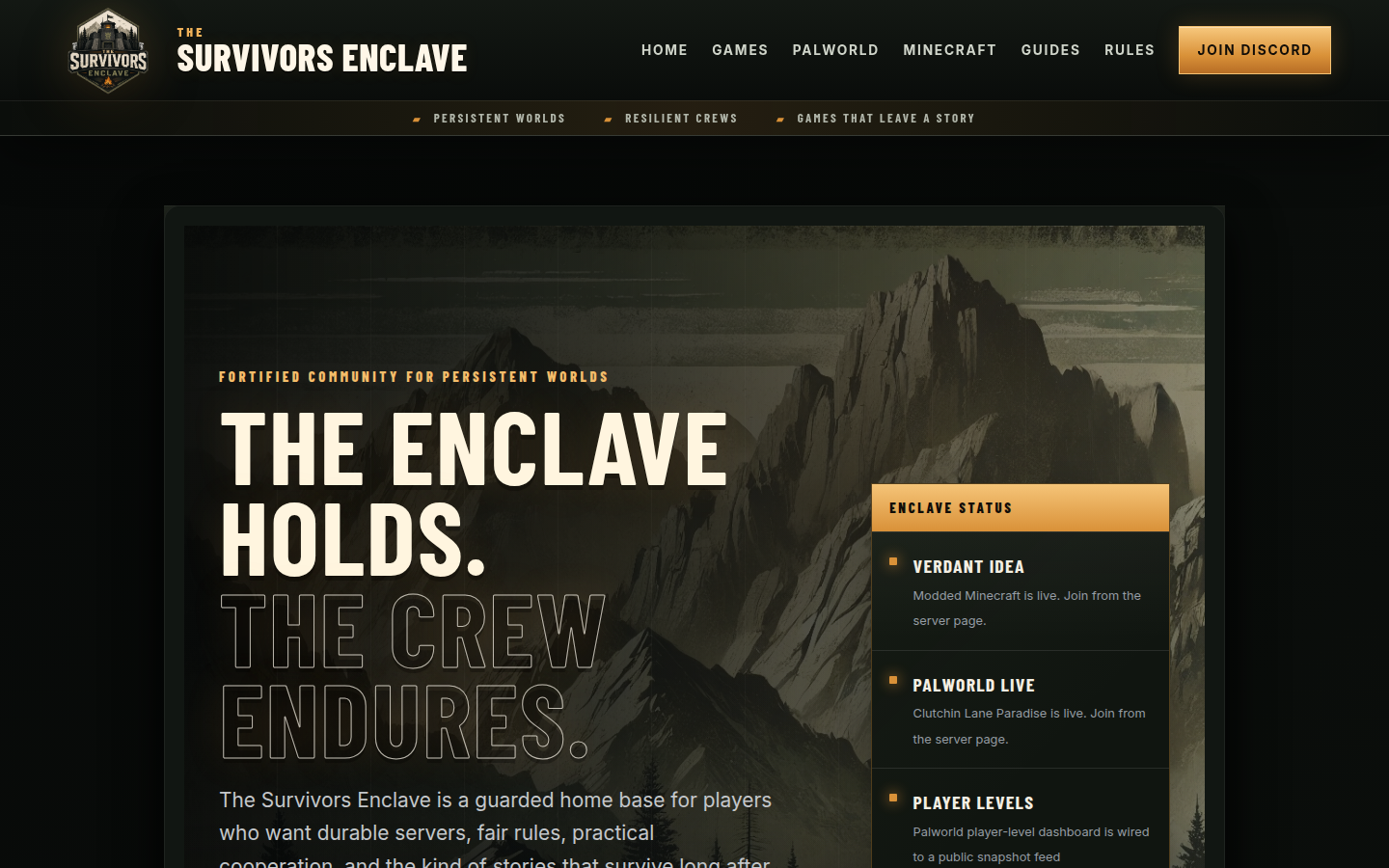 Live Survivors Enclave community and game-server operations website.